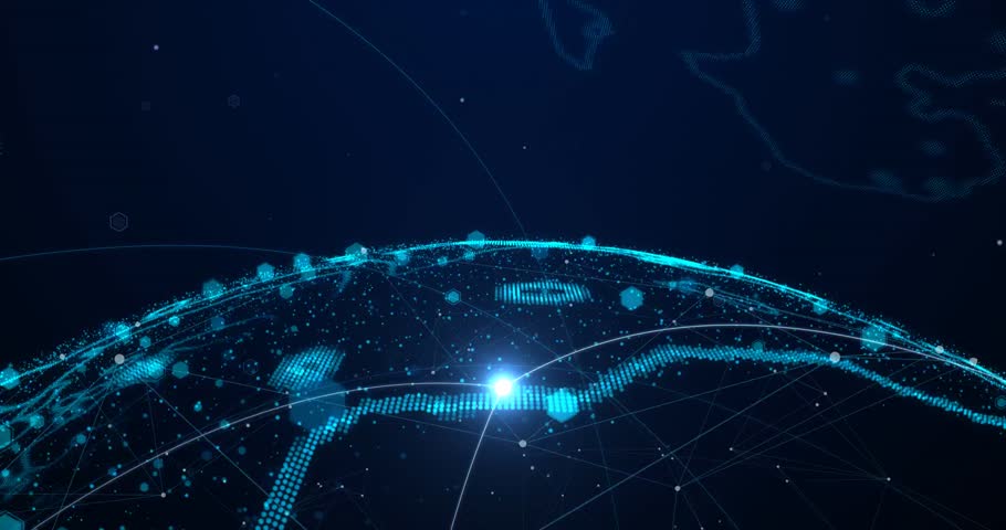 Beautiful footage of digital world map showing all the  Continents and oceans. 