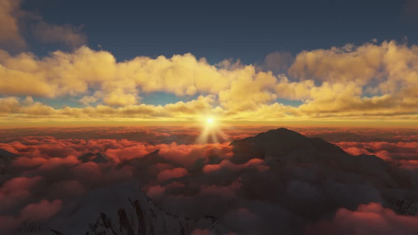 3D - Sunset aerial shot Mount Denali in Alaska. United States