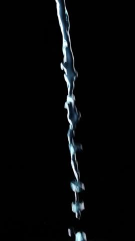 Pouring blue water steam with drop and splashes in slow motion