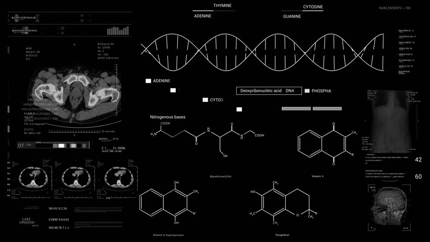 DNA Chemistry molecular structure formula. Medical UI monitoring MRI x ray Scan. Futuristic Technological Interface.