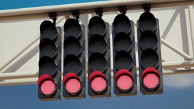 Close up of the formula one starting lights sequence signalling the beginning of the car race. 3d animation rendering - Powered by Shutterstock - Get 15% off with code: PIKWIZARD15