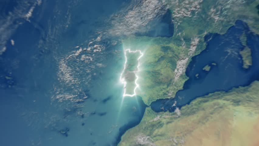 Realistic Earth Zoom In Clouds and Borderline Portugal