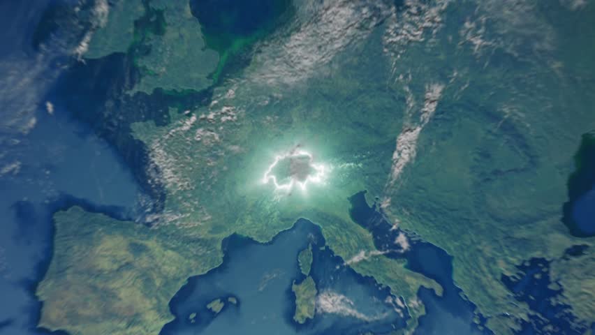 Realistic Earth Zoom In Clouds and Borderline Switzerland