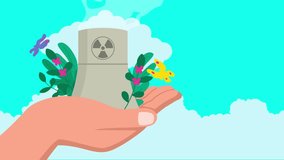 Hand offering nuclear energy, symbolized by growing plants and butterflies. Ideal for environmental campaigns, energy sector, and sustainability presentations, promotes clean and green nuclear energy - Powered by Shutterstock - Get 15% off with code: PIKWIZARD15