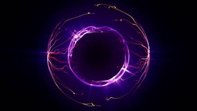 Abstract electric sphere with magnetic poles and liquid plasma flow on a shiny dark background. Seamless loop animation of bright energy ball made of floating orange and purple glow waves. 4k 60fps - Powered by Shutterstock - Get 15% off with code: PIKWIZARD15