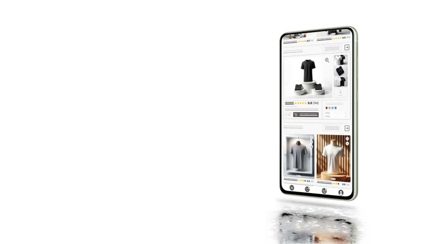 Online marketplace application and website animation. E-commerce and shopping for clothes products. Marketing, commerce and t-shirt sales home page.