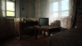 TV in an abandoned house. Old TV in a dusty abandoned room - Powered by Shutterstock - Get 15% off with code: PIKWIZARD15