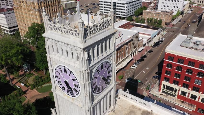Sunny afternoon view of the historic buildings and skyline of downtown Jackson, Mississippi, USA.