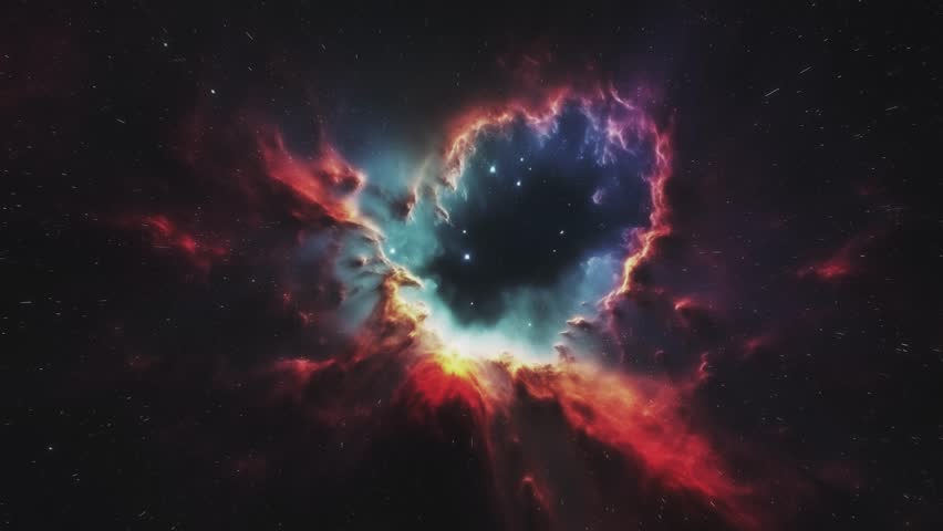 Space background with a nebula surrounded by stars and space dust. High quality 4k footage