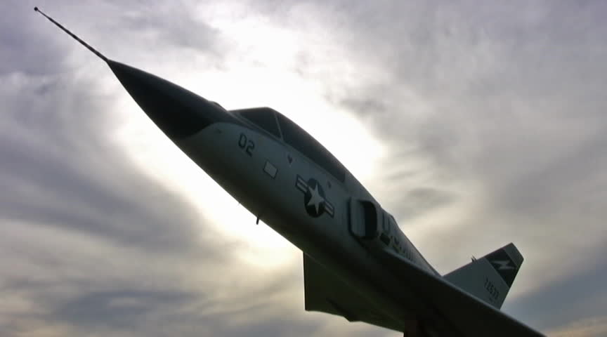 Video of an F-106 fighter aircraft on display. Cropped to make it look like it