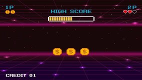 BONUS. pixel art .8 bit game. retro game. for game assets .Retro Futurism Sci-Fi Background. glowing neon grid. and stars from vintage arcade computer games - Powered by Shutterstock - Get 15% off with code: PIKWIZARD15