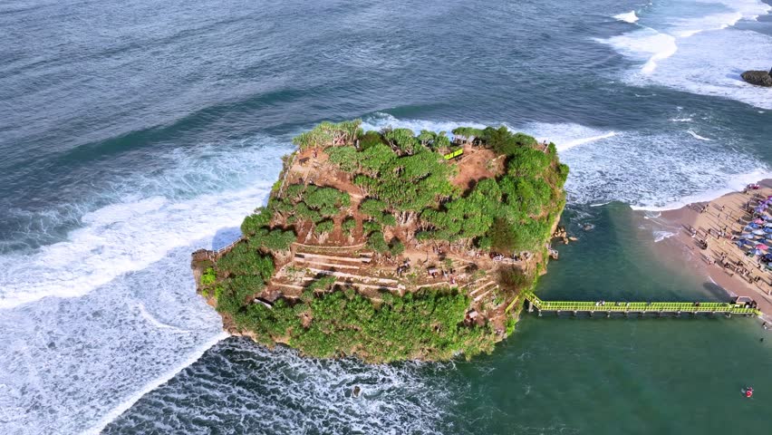 Aerial View of Rock Island at Drini Beach, Yogyakarta, Indonesia