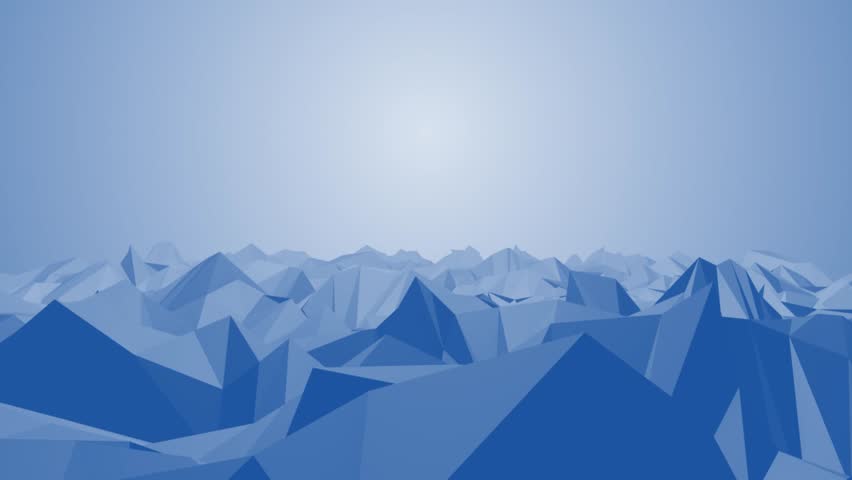 Trendy retro futuristic landcape 3d surface among mountains with space background. 3D render. Retrowave VJ videogame landscape, low poly terrain grid. Seamless loop.