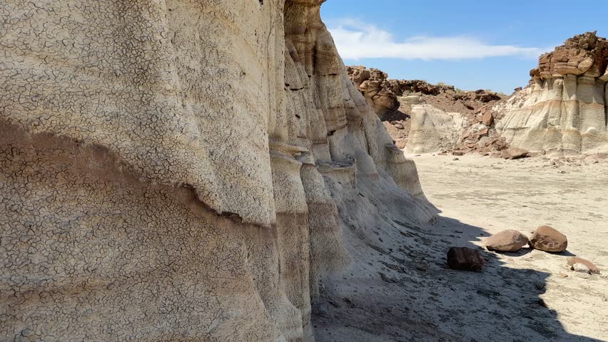 Hiking in Bisti Badlands near Farmington New Mexico, Bisti De Na Zin Wilderness, authentic natural landscape scenery, otherworldly, Mars surface, mysterious, Venus like surface, extraterrestrial