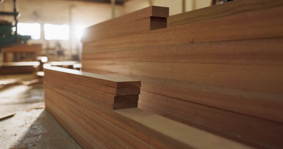Wood, machine and timber for carpentry with furniture manufacturing business in industry. Equipment, production and planks of material or lumber for craft or maintenance in industrial workshop.