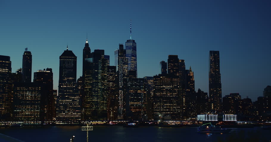 Beautiful view of amazing Manhattan skyline looking across the East River late at night