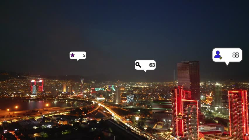 Social media and notification icons over the cities. social network concept - Powered by Shutterstock - Get 15% off with code: PIKWIZARD15