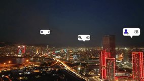 Social media and notification icons over the cities. social network concept - Powered by Shutterstock - Get 15% off with code: PIKWIZARD15