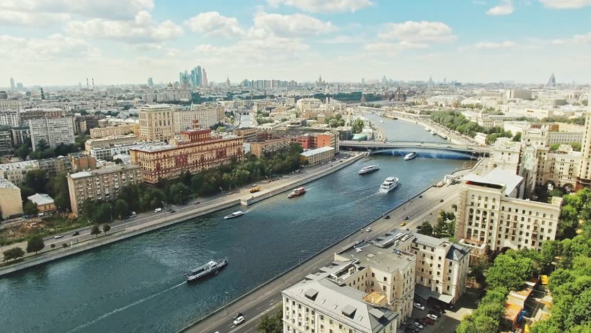 Moscow River Embankment summer aerial view
