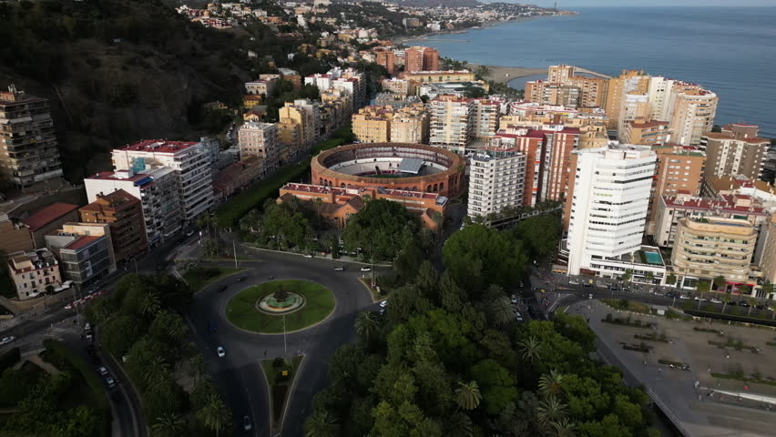 Arial shot of Ronda Bullring in Malaga, Spain.