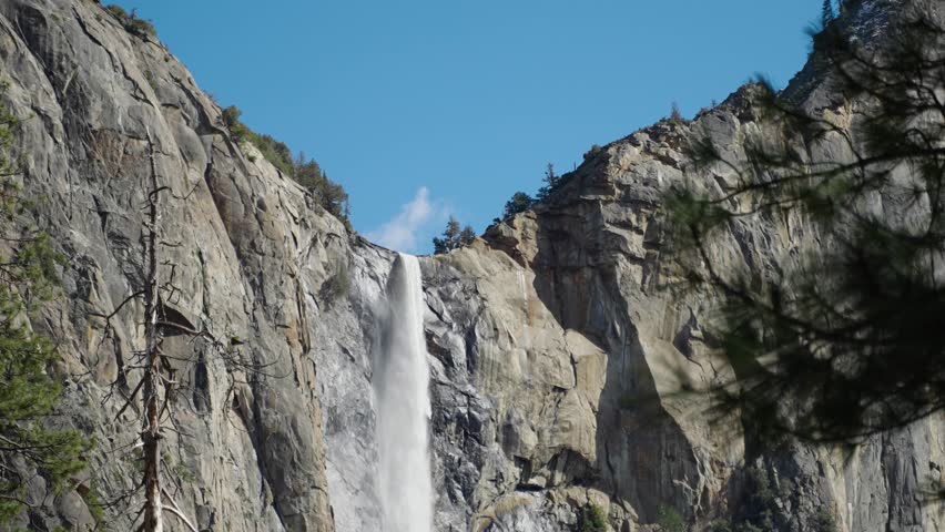 Telephoto video shot of the Bridalveil Falls in Yosemite National Park, CA