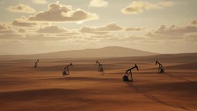 Oil wells on desert sand. Golden sands, liquid black gold. - Powered by Shutterstock - Get 15% off with code: PIKWIZARD15