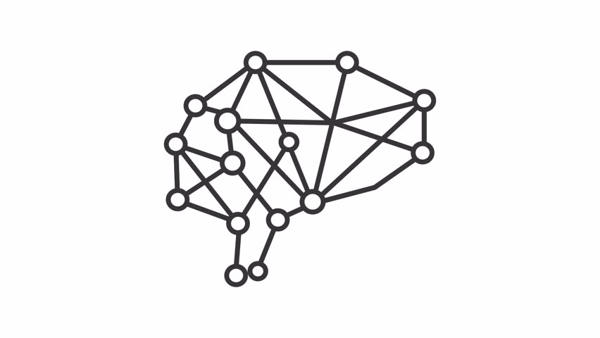 Ai brain line animation. Artificial intelligence animated icon. Scaling circles. Neural implants, data science. Black illustration on white background. HD video with alpha channel. Motion graphic