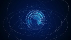 Futuristic globe economic or metaverse Digital innovation technology concepts. wireframe hi-tech World Map Hologram Cyber science tech, innovation future data, internet network, Ai. 3D Illustration - Powered by Shutterstock - Get 15% off with code: PIKWIZARD15