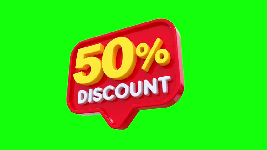 Animation of a 50 percent discount sticker. 50% Off Discount 3D Tag Animation white screen Video 4K Ultra HD. Design. Special Offer 50% off Animation.