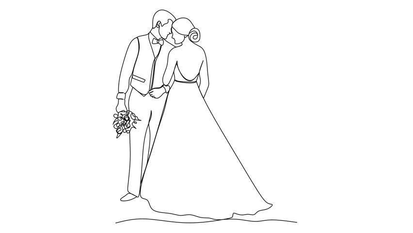 linear drawing of bride and groom wedding. Vector illustration without artificial intelligence