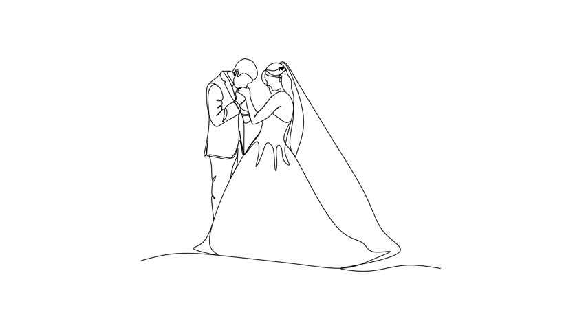 linear drawing of bride and groom wedding. Vector illustration without artificial intelligence
