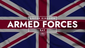 United Kingdom Armed Forces Day colorful motion graphics big corporate title text animation on waving UK flag background great for celebrating UK armed forces day - Powered by Shutterstock - Get 15% off with code: PIKWIZARD15