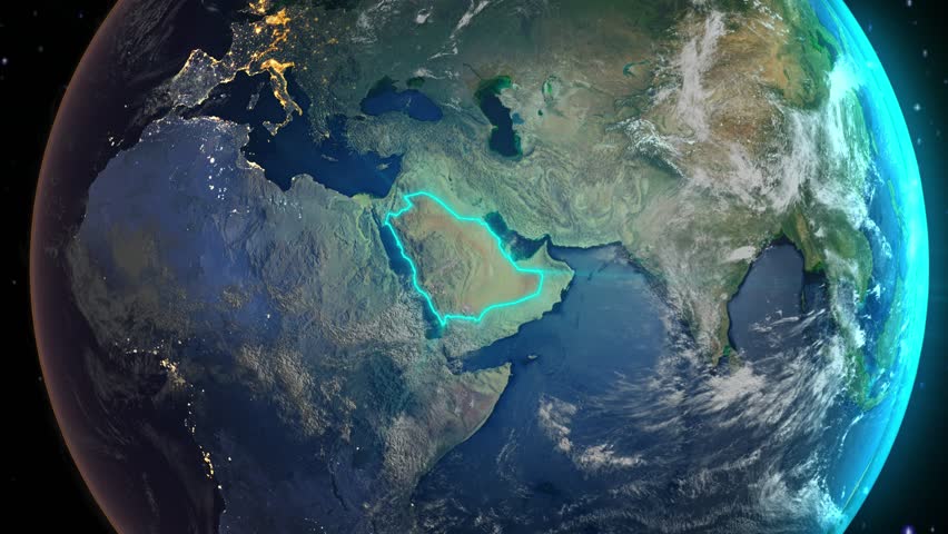 Realistic Earth Zoom to Countries from Space and Orbit Saudi Arabia Version 4K 60 FPS