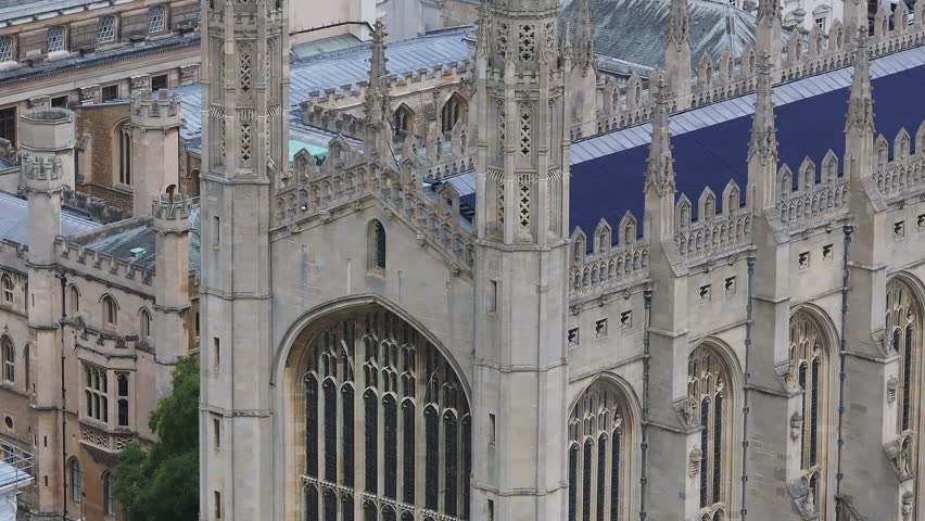 Aerial view of the old town of Cambridge. Beautiful Kings College Chapel in the center of Cambridge, Cambridgeshire, England. 