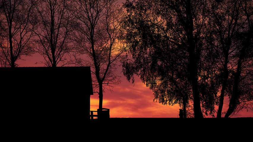 Barn Hut Road Fig Trees lane field rural meadow, With the sky ablaze in vibrant evening hues.