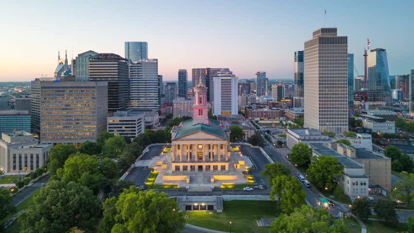 Nashville, Tennessee, USA skyline with the state capitol at dawn.
