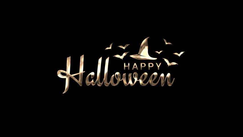 Happy Halloween greeting animation. lettering text with alpha or transparent background, for banner, social media feed wallpaper stories, Gold color