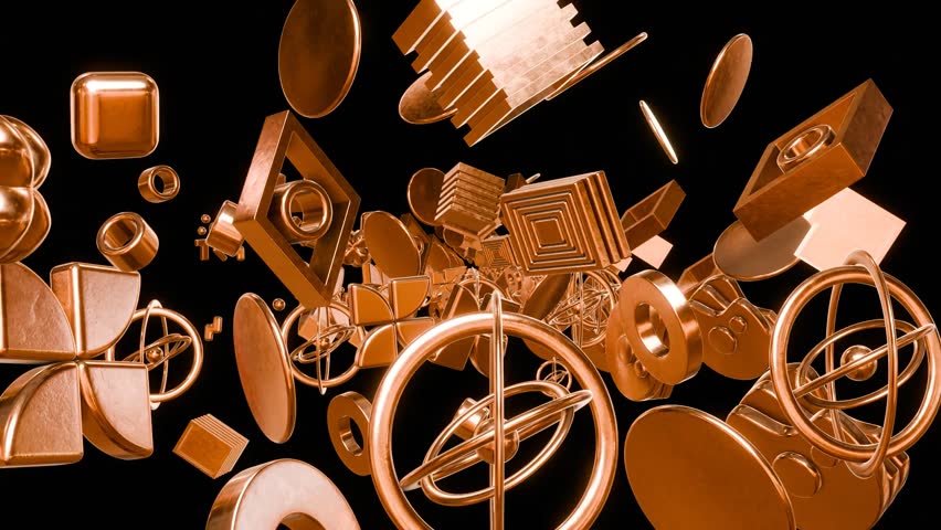 3D animation of flying rotating gold geometric shapes, octahedron. Logo and name placement, event, concert, presentation, site. Abstract looped animation - Powered by Shutterstock - Get 15% off with code: PIKWIZARD15