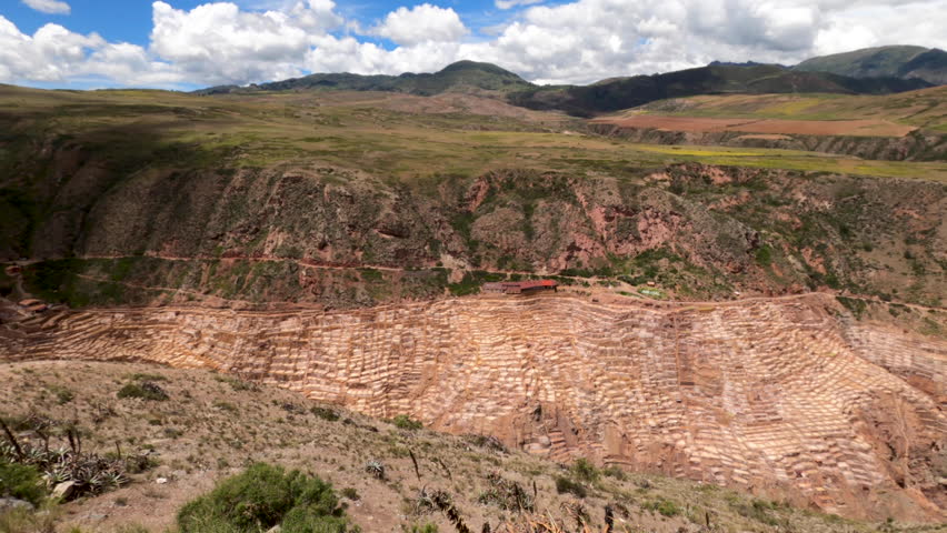 Peru Cusco Panorama over Maras Salt Mines WIDE Left to Right