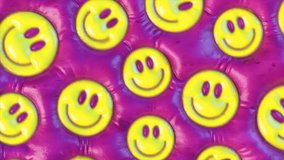 Repeating yellow smiley faces with a glossy finish on a vibrant pink background. 3D Illustration - Powered by Shutterstock - Get 15% off with code: PIKWIZARD15
