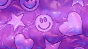 Repeating smiley faces, stars, and hearts with a glossy finish on a purple background. 3D Illustration - Powered by Shutterstock - Get 15% off with code: PIKWIZARD15