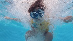 Happy Little Boy Jumping Pool Blue Clear Water. Summer Swim, Underwater Leisure - Powered by Shutterstock - Get 15% off with code: PIKWIZARD15