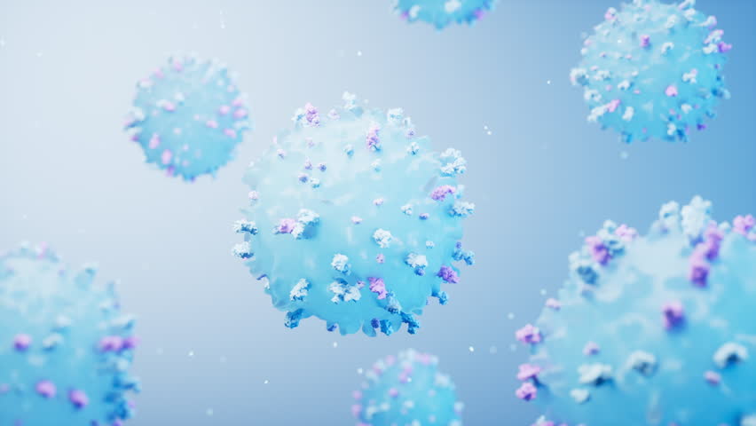 Lymphocytes and biological immune system, 3d rendering. Motion graphic.