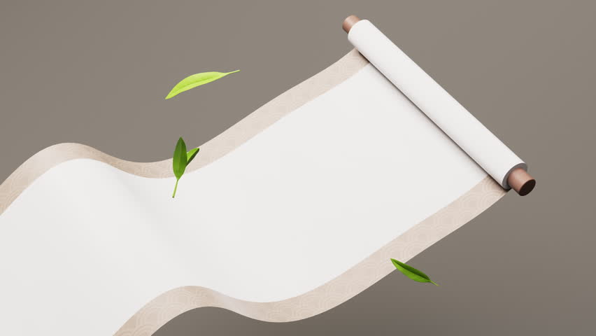 Chinese ancient teapot and teacup with tea leaves, 3d rendering. Motion graphic.