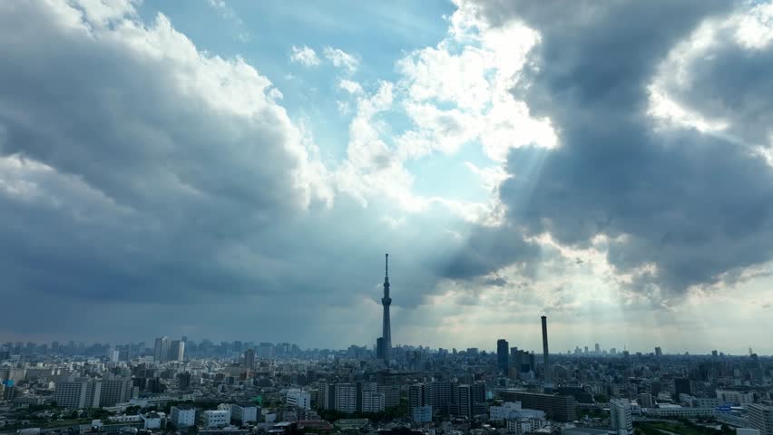 Drone aerial view of Tokyo city.