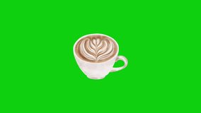 Latte Art Heart Shape Coffee, Design for Logo Symbol Icon Cup of latte espresso art with rosette leaf flat vector icon for coffee apps and websites animation on green screen, drawn latte art coffee  - Powered by Shutterstock - Get 15% off with code: PIKWIZARD15