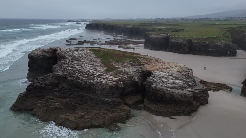 Large rock formation As Catedrais , Cathedrals beach Northern Spain drone,aerial