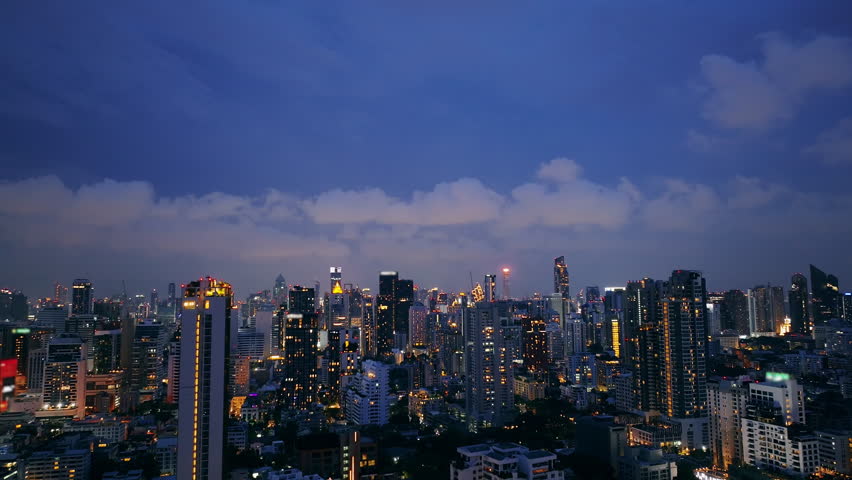 Lightning Storm over Financial District Downtown. Lightning Storm Strike. 