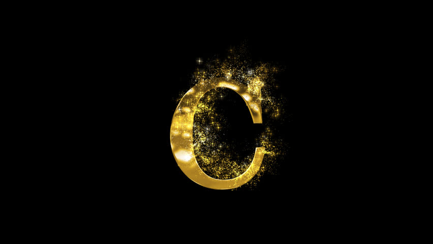 Golden letter C with gold particles and alpha channel, Latin, English alphabet