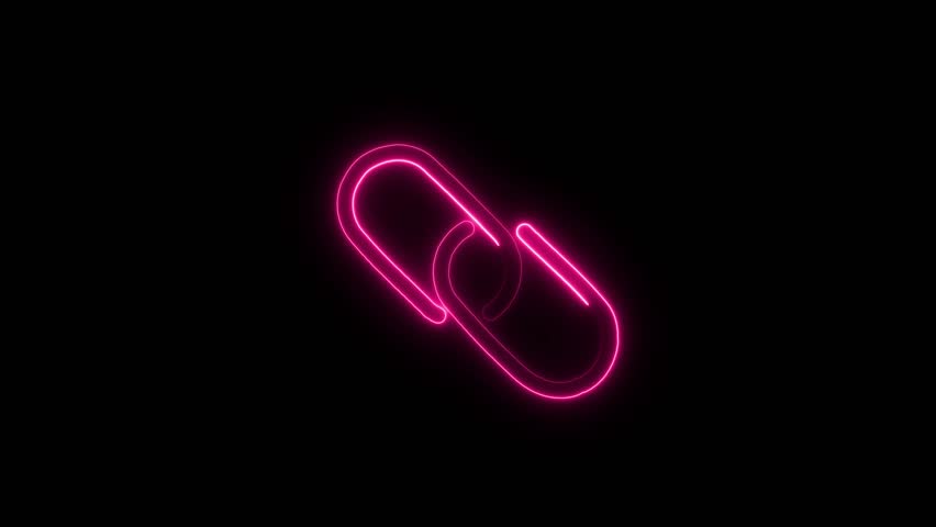 Link simple icon. Flat desing. red neon on black background.